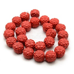 Chinoiserie bijoux fabrication des perles cinabre fleur sculptée colonne de camée brins, rouge, 16x13mm, Trou: 1mm, environ: 15.7 pouce, 23 pcs / chapelet