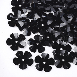 Accessori dell'ornamento, paillette / paillettes in plastica pvc, fiore, nero, 13.5~14x13.5~14x0.6mm, Foro: 1.4 mm, circa 10000pcs/500g