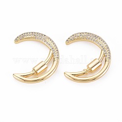 Brass Keychain Clasps, Locking Carabiner, for Necklaces Making, Nickel Free, Moon, Real 18K Gold Plated, 28x23x2.5mm, Screw: 6x4.5mm