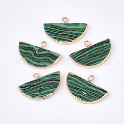 Electroplate Synthetic Malachite Semi Circle Pendants, with Iron Findings, Half Round, Golden, 17~18x27x3~4mm, Hole: 1.8mm