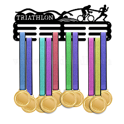 Espositore da parete con porta medaglie in ferro a tema sportivo, con viti, modello di triathlon, 150x400mm