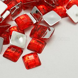 Imitation Taiwan Acrylic Rhinestone Cabochons, Flat Back & Faceted, Square, Red, 14x14x5.5mm