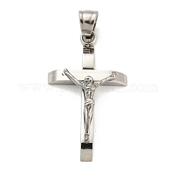Pendentifs en 304 acier inoxydable, croix avec Jésus, couleur inoxydable, 33x18.5x7mm, Trou: 6x5.5mm
