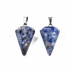 Cone/Spike/Pendulum Natural Blue Spot Jasper Pendants, with Platinum Plated Iron Findings, 25~27x14x14mm, Hole: 6x3mm