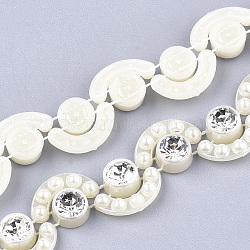 Chapelets guirlande de garniture perles en ABS plastique imitation perle, idéal pour le rideau de porte, matériel de bricolage de décoration de mariage, avec strass, floral blanc, 16.5x5 mm, 10 mètres / rouleau