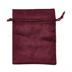 Sacs à cordon en velours, sacs de bijoux, sacs-cadeaux de bonbons de mariage de fête de noël, rectangle, rouge foncé, 16x12 cm