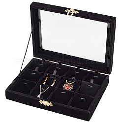 PH PandaHall Velvet 12 Grid Jewelry Box Jewelry Organizer Tray with Lock Wood Jewelry Tray with Clear Lid Jewelry Storage Box for Women Rings Earrings Necklaces Bracelets 8x6x1.7 inch /20x15x4cm