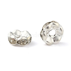 Perles séparateurs en fer avec strass, Grade a, rondelle, ondes bord, couleur argentée, 6x2.5mm, Trou: 1.5mm