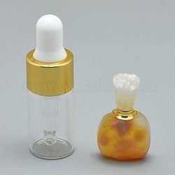 Colgantes de botella de perfume que se pueden abrir de ágata natural, Con Fornituras de latón y botellas de aceite esencial de vidrio, 30~36x18~20x9.5~16mm, agujero: 0.8 mm, capacidad de la botella de vidrio: 3 ml (0.101 fl. oz), capacidad de piedras preciosas: 1 ml (0.03 onzas líquidas)