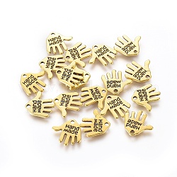 Tibetan Style Alloy Charms, Cadmium Free & Nickel Free & Lead Free, Hand Palm with Word Hand Made, Antique Golden, 12.5x13x1mm, Hole: 1mm