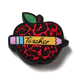 Яблоко на день учителя с ручкой, силиконовые фокусные бусины, жевательные бусины для чайников, DIY уход за ожерельем, красочный, 26.5x30x8 мм, отверстие : 2.4 мм