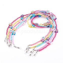 Brillenketten, Halsband für Brillen, mit Acryl runde Perlen, Polymer-Ton-Perlen und Gummischlaufen-Ende, Quadrat mit Blume, Mischfarbe, 27.95 Zoll (71 cm)
