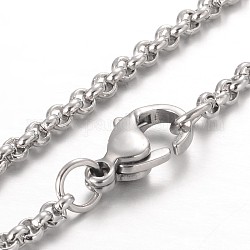 304 Stainless Steel Rolo Chain Necklaces, with Lobster Claw Clasps, Stainless Steel Color, 18.1 inch(46cm)