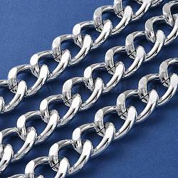 Oxidation Aluminum Diamond Cut Faceted Curb Chains, Twisted Chains, Unwelded, with Spool, Silver, 23x17x6mm, about 26.25 Feet(8m)/Roll