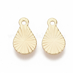 Brass Charms, Nickel Free, Teardrop, Real 18K Gold Plated, 10x6x0.5mm, Hole: 1mm