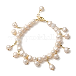 Pulseras con dijes de perlas naturales, con cadenas de latón, real 14k chapado en oro, 6-5/8 pulgada (16.7 cm)