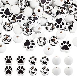 GLOBLELAND 180 PCS Wood Beads Round Dog Paw Print Wood Beads Black White Funny Spacer Beads for DIY Necklace Bracelet Making