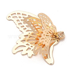 Colgantes de latón, con diamante de imitación, encanto de mariposa, la luz de oro, 31x29x11mm, agujero: 0.9 mm