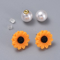 Orecchini in resina, con accessori di ottone, dadi in plastica e dadi in perla acrilica, girasole, arancione, 15.5mm, ago :0.7mm