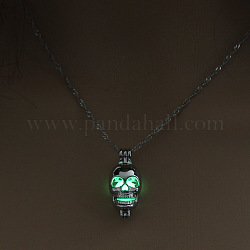 Ожерелье с подвеской в виде клетки черепа из сплава, светящиеся в темноте украшения на Хэллоуин для женщин, светло-зеленый, 17.72 дюйм (45 см)