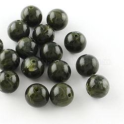 Runde Nachahmung Edelstein Acryl-Perlen, dunkel olivgrün, 6 mm, Bohrung: 1.5 mm, ca. 4100 Stk. / 500 g