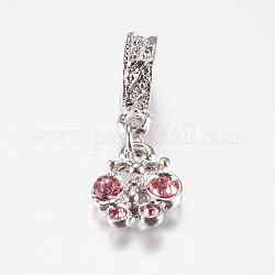 Ciondoli pendenti europei con strass in lega, Ciondoli di grandi dimensioni, farfalla, platino, rosa caldo, 27mm, ciondoli:13x10.5x4mm, Foro: 5 mm