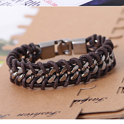Bracelets de cordon imitation cuir, avec les accessoires en alliage, platine, brun coco, 210x20 mm (8-1/4 pouces x 3/4 pouces)