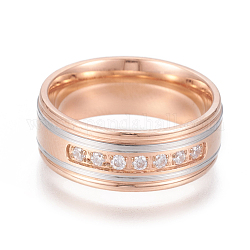 Anillos de dedo de 304 acero inoxidable, con circonita, anillos de banda ancha, Claro, color rosa oro & acero inoxidable, tamaño de 7~10, 17~20mm