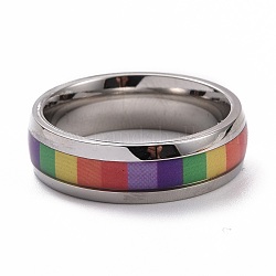 プライドスタイル201ステンレススチールフィンガー指輪  ワイドバンドリング  ガラスとステッカー付き  カラフル  ステンレス鋼色  usサイズ7（17.3mm）