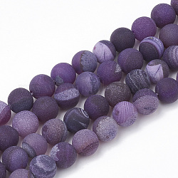 Chapelets de perles en agate rayée naturelle/en agate à bandes naturelles, mat, ronde, violet, 8~9mm, Trou: 1mm, Environ 48 pcs/chapelet, 15.7 pouce