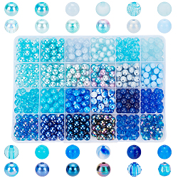 Arricraft 600 Stück 24 farbige blaue Glasperlen, 8 mm blaue Meer runde Acryl- und Kunststoffperlen, lose Perlen für Sommer-Hawaii-Armbänder, Ohrring Handwerk DIY Schmuckherstellung