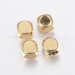 Revestimiento iónico (ip) 304 perlas de acero inoxidable, cubo, dorado, 3x3x3mm, agujero: 2 mm