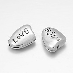 Ccb perline di plastica, fagiolo amoroso con la parola amore per San Valentino, argento antico, 16x13x5mm, Foro: 2 mm