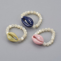 Anneaux stretch coquille cauris, avec des perles de coquillages, couleur mixte, 20mm