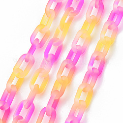 Zweifarbige sprühlackierte handgefertigte transparente Acrylkabelketten, Gummi-Stil, für Geldbeutelriemensackkette, Magenta, Link: 14x8x2.5 mm, 16.14 Zoll (40 cm)/Strang