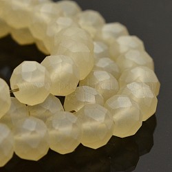 Pearl Luster Plated Faceted Rondelle Glass Beads Strands, Frosted, Pale Goldenrod, 8x5mm, Hole: 1mm, about 72pcs/strand, 17.3 inch