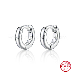Rhodium Plated Platinum 925 Sterling Silver Hoop Earrings, Ring, 15mm