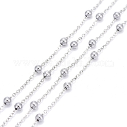 304 Stainless Steel Cable Chains, with 304 Stainless Steel Beads, Soldered, with Spool, Stainless Steel Color, Link: 1.5x1.2x0.2mm, Beads: 3mm, about 32.8 Feet(10m)/roll