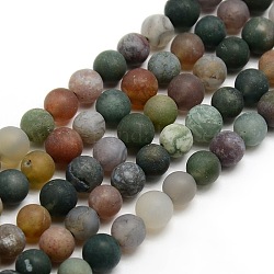 Esmerilado ágata india natural de hebras de perlas redondas, 4mm, agujero: 1 mm, aproximamente 93~96 pcs / cadena, 14.9 pulgada ~ 15.6 pulgadas