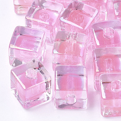 Прозрачные акриловые бусины, уф покрытие и радуга, бусина в бусине, половина пробурено бисера, кубические, розовый жемчуг, 12.5x12.5x12.5 мм, половину отверстия: 3.5 мм