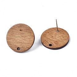Fornituras de aretes de madera de nogal, con 304 perno de acero inoxidable, plano y redondo, coco marrón, 20mm, agujero: 2 mm, pin: 0.7 mm