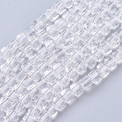 Chapelets de perles en verre, facette, cube, clair, 4x4x4mm, Trou: 1mm, Environ 100 pcs/chapelet, 17 pouce