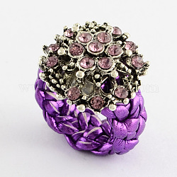 Anillos de flores personalizados, anillos de rhinestone de aleación, con cordón de cuero de imitación, púrpura, 14~15mm