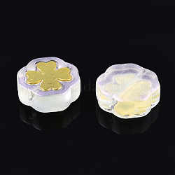 Perles de verre peintes par pulvérisation transparent, avec poudre scintillante et accessoires en laiton doré, fleur, clair, 12x12x4.5mm, Trou: 1mm
