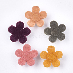 Флокированные акриловые пуговицы, кнопка хвостовика, 1-луночное, цветок, разноцветные, 27x28x10 мм, отверстие : 3.5 мм