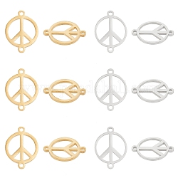Unicraftale 12Pcs 2 Colors 201 Stainless Steel Links Connectors, Manual Polishing, Peace Sign, Mixed Color, 21x16x1.5mm, Hole: 1.6mm, 6pcs/color
