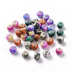 Perles européennes acryliques opaques peintes à la bombe, Perles avec un grand trou   , rondelle, couleur mixte, 8x6mm, Trou: 4mm, environ 980 pcs/500 g