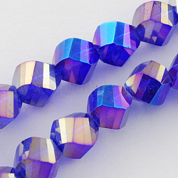 Chapelets de perles en verre électroplaqué, de couleur plaquée ab , facette, torsion, bleu moyen, 8x8x8mm, Trou: 1mm