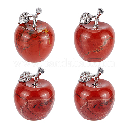 Chgcraft 4 Stück natürliche rote Jaspis-Apfelfiguren, Apfeldekorationen, rote Jaspis-Ausstellungsdekorationen mit Legierungsblättern für Blumenarrangements, Heim- und Küchendekoration, 20x25 mm