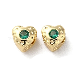 Perline di micro pavé di zirconi cubici in ottone per San Valentino, cuore, verde lime, 4.5x5x4.5mm, Foro: 2 mm